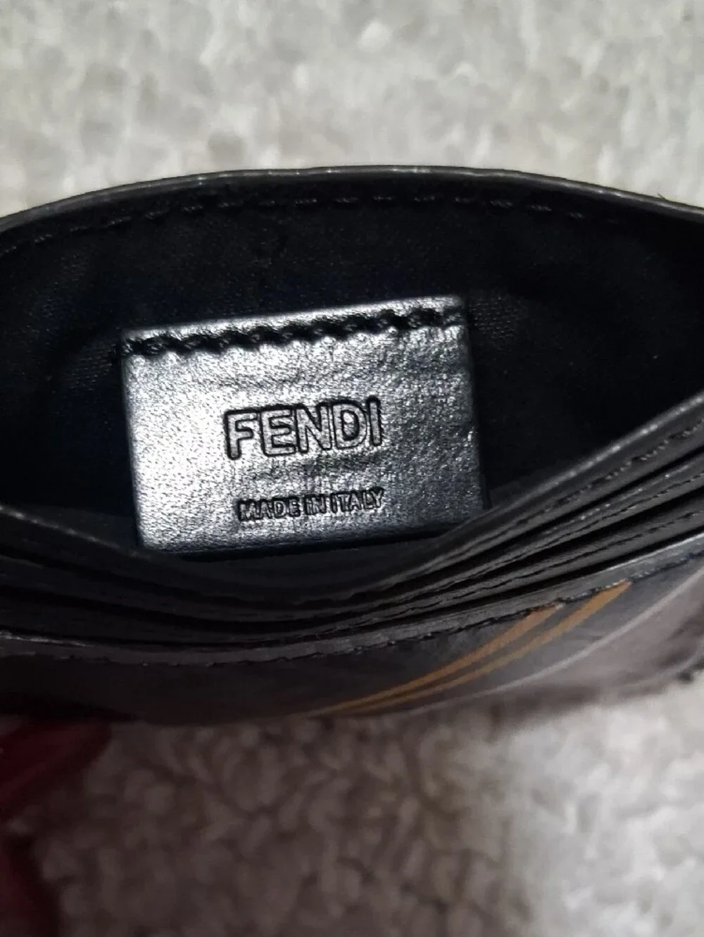 Fendi Gray Leather Card Holder with Multicolor Stripes
